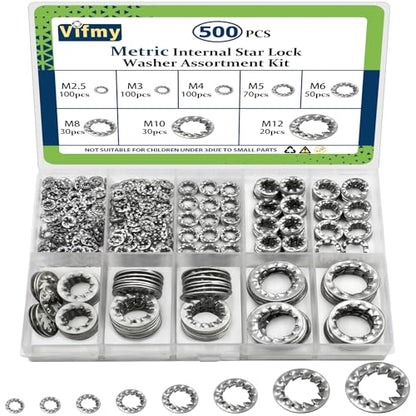 Star Washers Internal Tooth Lock Washers Assortment (M2.5-M12) 500Pcs - size: Internal Tooth Lock Washers