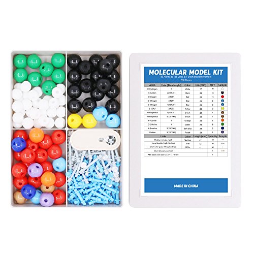 Swpeet 200 Pcs Molecular Model Kit for Organic and Inorganic Chemistry, Chemistry Molecular Model Student and Teacher Set - 83 Atoms & 116 Links & 1 Short Link Remover Tool - style: 200 Pieces Molecular Model Kit