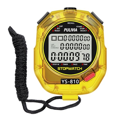 Stopwatch Timer Multi Splits/Laps Digital Stop-Watch for Sports - color: Yellow