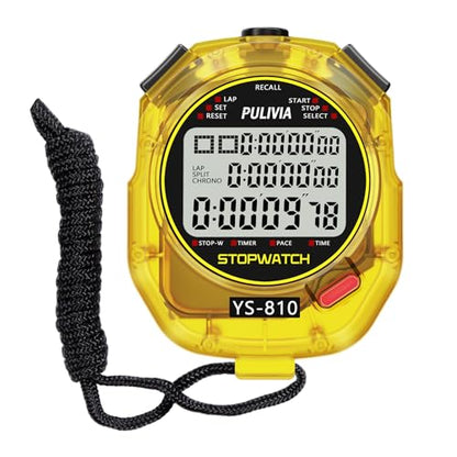 Stopwatch Timer Multi Splits/Laps Digital Stop-Watch for Sports - color: Yellow