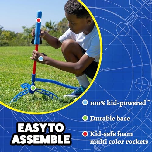Stomp Rocket Jr Multi-Color Rocket Launcher for Kids, 8 Rockets