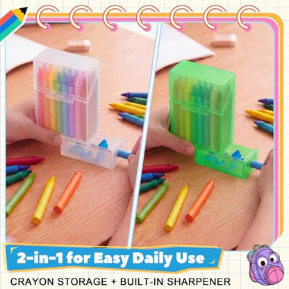Clabby 2 Pcs 2 in 1 Plastic Crayon Box with Sharpener Holds 24, Clear,Green - color: Clear,Green