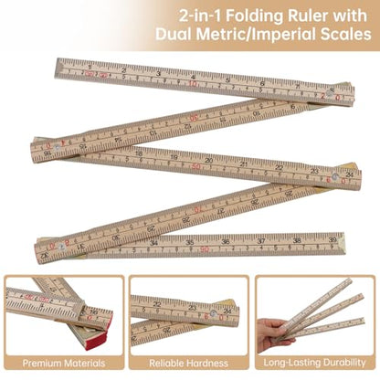 Folding Wood Rule, 1M / 39 inch Foldable Ruler for Carpenters Folding Meter Stick, Lightweight Composite Construction Ruler, Metric and Imperial Measurement Systems (1, Wood, 1M/39 inch) - color: Wood, size: 1M/39 inch