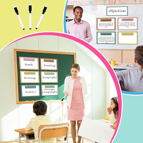 EggSun 7Pcs Magnetic Write & Wipe Paper Organization Chart, Pen Dry Erase Objectives Labels Learning Magnets for Classroom Organization Whiteboard Teacher Student Teaching Supplies,Blue and Pink - style: Blue and Pink
