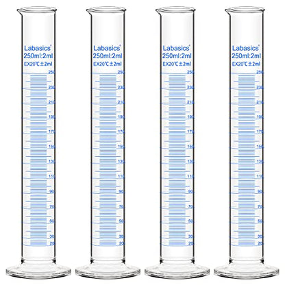 Labasics 4-Pack Borosilicate Glass 250 ml Heavy Wall Graduated Cylinder Measuring Cylinder - size: 250 ml