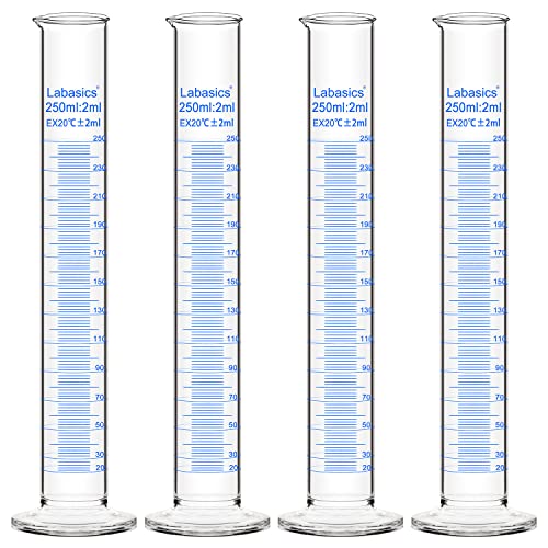 Labasics 4-Pack Borosilicate Glass 250 ml Heavy Wall Graduated Cylinder Measuring Cylinder - size: 250 ml