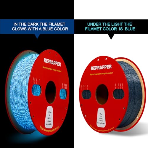 RepRapper Glitter Glow in The Dark Blue 3D Printer Filament, Shiny Galaxy 1KG PLA Filament (2.2lbs) 1.75mm, Sparkle Laser Series 3D Printing Filament for 3D Printer - color: 1 Glitter Glow Blue 1kg