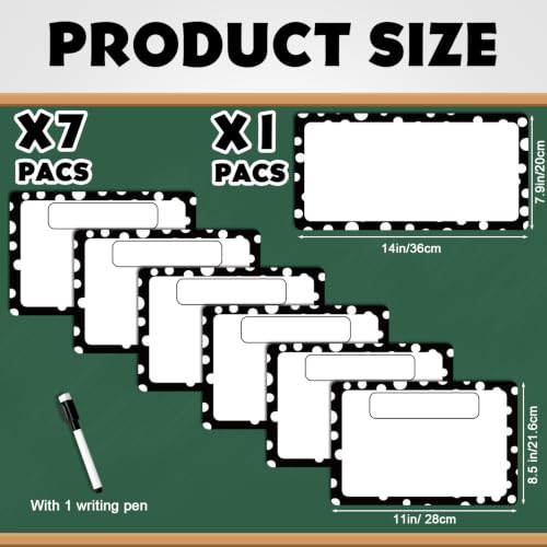 7Pcs Magnetic Write & Wipe Blank Labels, Black & White Polka Dot Dry Erase Learning Magnets with 1 Black Pen & Back Card (30 * 20cm), Classroom Office Home Organization Supplies - style: Polka Dot