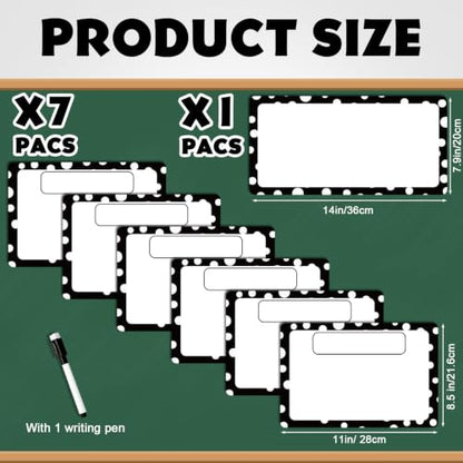 7Pcs Magnetic Write & Wipe Blank Labels, Black & White Polka Dot Dry Erase Learning Magnets with 1 Black Pen & Back Card (30 * 20cm), Classroom Office Home Organization Supplies - style: Polka Dot