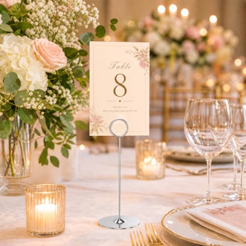 Urban Deco 16 Pieces Table Card Holder 8 inches Silver Place Steel Card holders for Photos, Food Signs, Memo Notes, Weddings, Restaurants, Birthdays. - color: Silver