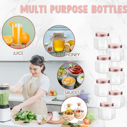 Dandat 50 Pcs 3 oz Hexagon Plastic Jars with Lids Mini Small Wide Mouth Honey Jars for Party Wedding Favors, Baby Shower, DIY Gift, Spice, Jelly, Herb, Jams, Candy(Rose Gold) - color: Rose Gold