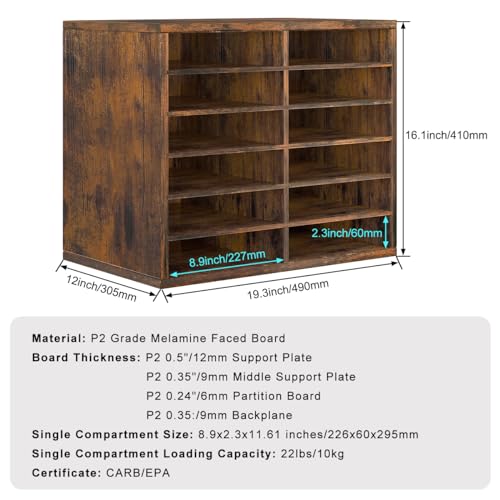 PAG-Mass Countertop Mail Sorter Organizer, Wooden Literature Organizer, Student Mailbox for Classroom, Desktop Bill Organizer for Office Home School, 12 Compartments, Antique Brown - color: Antique Brown, size: 12(6x2) Compartments