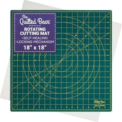 The Quilted Bear Rotating Cutting Mat 18" x 18" - Square 360° Rotating Self Healing Mat with Innovative Locking Mechanism for Quilting & Sewing Your Choice of Colours Available! (Green) - color: Green, size: 18"L x 18"W