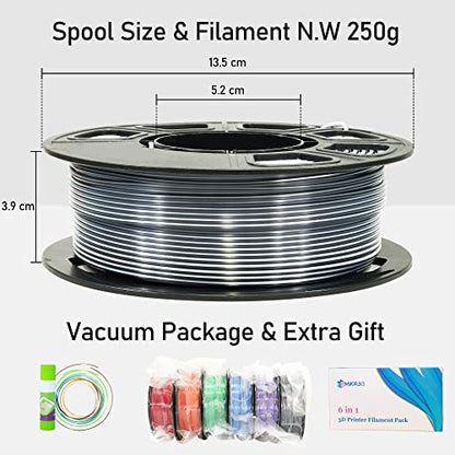 MIKA3D Dual Color 1.75mm 3D Printer Filament Bundle, 3D Printing Silk PLA 6 Spools Pack, Silk White Purple,White Blue,White Orange,WhiteBlack, WhiteGreen, WhiteRed,3D Printing PLA 250g X 6 Spools - color: 6 Spools - Dual Color White-purple/White-blue/Whit