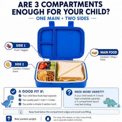 MISS BIG Kids Bento Lunch Box, Blue Dinosaur, Microwave Safe, 800ml - color: Blue Dinosaur