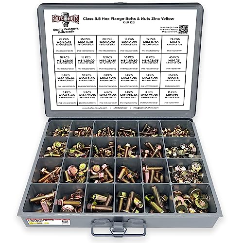 Metric Class 8.8 Hex Cap Flange Frame Bolts & Flange Nuts Assortment Kit - 383 Pieces!