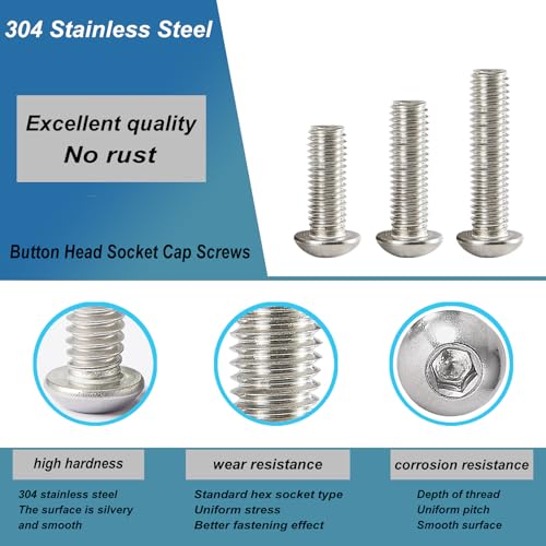 M3 x 8mm 12mm 16mm 20mm 25mm Button Head Socket Cap Screws Bolts, Stainless Steel 304, Metric Allen Hex Drive, Bright Finish, Fully Threaded, Assortment Kit 125PCS - size: Button M3x8-25 mm