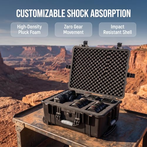 MEIJIA Rolling Waterproof Hard Protective Case, Hard Camera Case with Retractable Pull Handle and Wheels,Customizable Fit Foam Inserted, Black, 22.83 x 17.91 x 10.31 inches - size: 22.83 x 17.91 x 10.31 inches