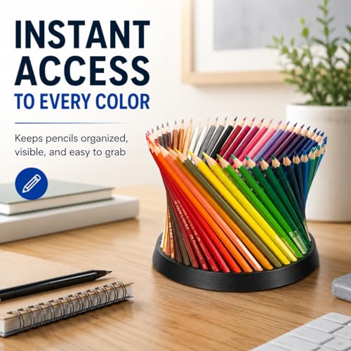 Pen Holder Organizer for Desk Accessories – 48 Slot Vertical Storage Caddy | Space-Saving Upright Design | Professional Office Organization Stand for Writing Tools - color: Black
