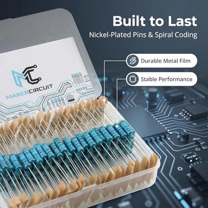 140Pcs 28 Values Metal Film Resistor Kit 0.1 Ohm - 1M Ohm with 1% 2W Resistors Assortment