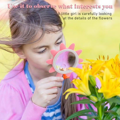 Rongon 10X Kids Magnifying Glass Handheld Magnifier for Children (Pink) - color: Pink