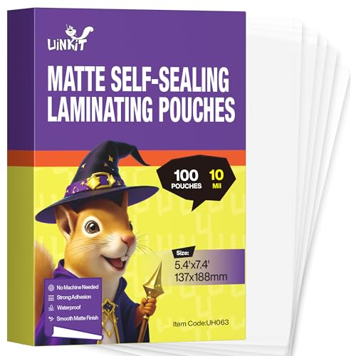 Uinkit 10Mil Matte Self Seal Double-Sided Laminating Pouches 5x7 Inches - color: Matte, size: Photo Size_5R