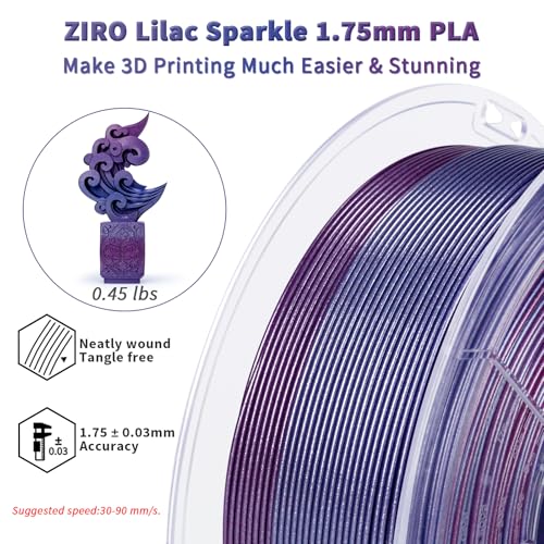 ZIRO Slow Color Gradient 1.75mm PLA, Fit Most 3D Printer, Lilac Sparkle - color: Lilac Sparkle