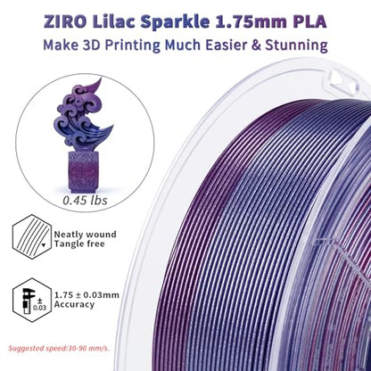 ZIRO Slow Color Gradient 1.75mm PLA, Fit Most 3D Printer, Lilac Sparkle - color: Lilac Sparkle