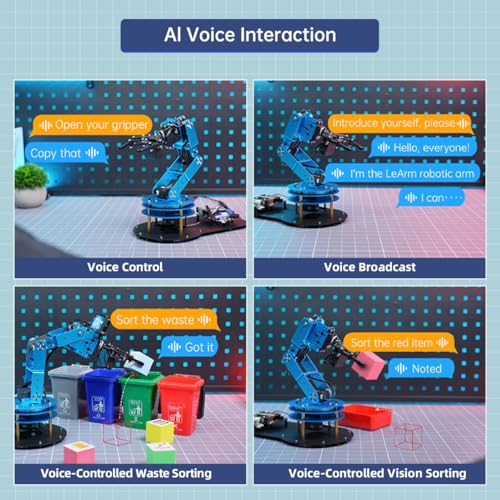 6DOF Robotic Arm AI Vision Voice Control for Arduino Programming Smart Robot Arm STEM Project Educational Robot Science Engineering Set, LeArm Open Source(Unassembled) with Sencordary Development Kit