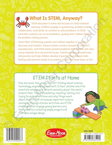 Evan-Moor Smart Start STEM Workbook, Kindergarten, Science, Technology, Engineering, Math, Hands On Activities, Problem Solving, Critical Thinking, Fine Motor Skills, Sequencing, Animals, Homeschool