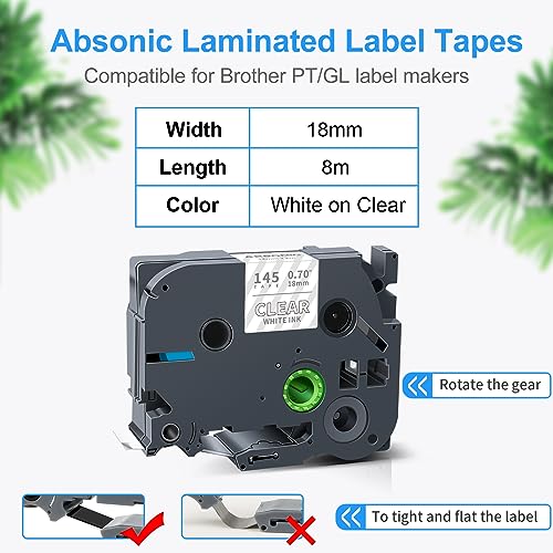 3-Pack Compatible for Brother Tze-145 3/4 Inch White on Clear P Touch Tape - color: White on Clear