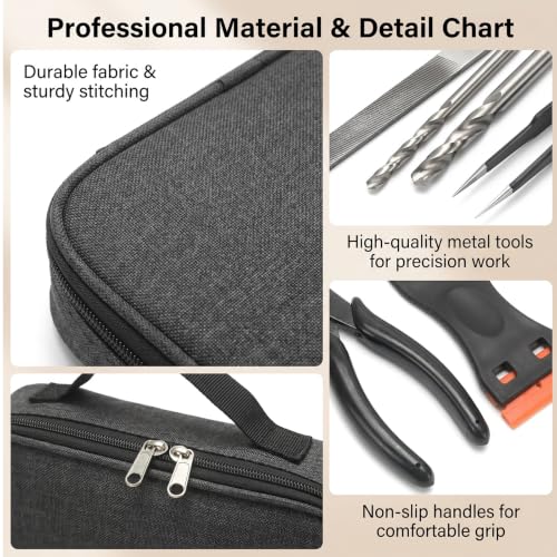 Hoypeyfiy 68Pcs 3D Printer Tools Kit with Storage Case, Replacement for Bambu Lab Ender 3 Kobra and More Printers, Deburring Tool, Scrapers, Metal Files, Brushes, Hand Drill, Tweezers