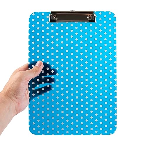 JAM PAPER Plastic Clipboards with Low Profile Metal Clip - Letter Size (9 x 12.5) - Blue Polka Dot - Clip Board Sold Individually - color: Blue Polka Dot, size: Single Clipboards