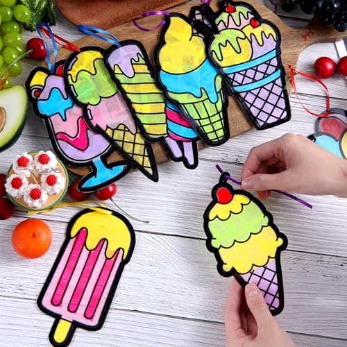 Eersida 32 Pcs Christian Cross Craft Kit, VBS Religious Suncatcher DIY - style: Ice Cream Style