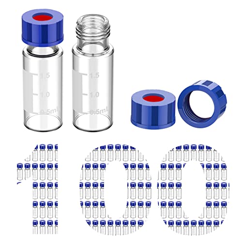 Membrane Solutions 2mL Autosampler Vials, 9-425 GC/HPLC Vials, 100 Pcs - size: Clear Vial & White PTFE septa