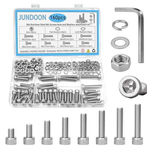 160Pcs M6 Hex Socket Head Screw Kit with Nuts Flat Lock Washers - color: 160pcs M6