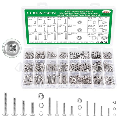 360Pcs Machine Screws #6-32#8-32#10-24 Bolt Nut Washer Kit,304SS - size: 360Pcs #6-32#8-32#10-24