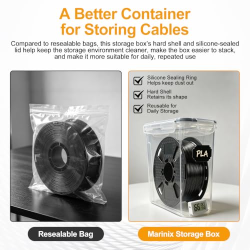 6 Pack Filament Storage Box with Temperature & Humidity Monitor, Airtight Dry Boxes with Desiccants & Label, Waterproof & Dust-Proof 3D Printer Filament Storage Container for PLA/ABS/PETG/TPU