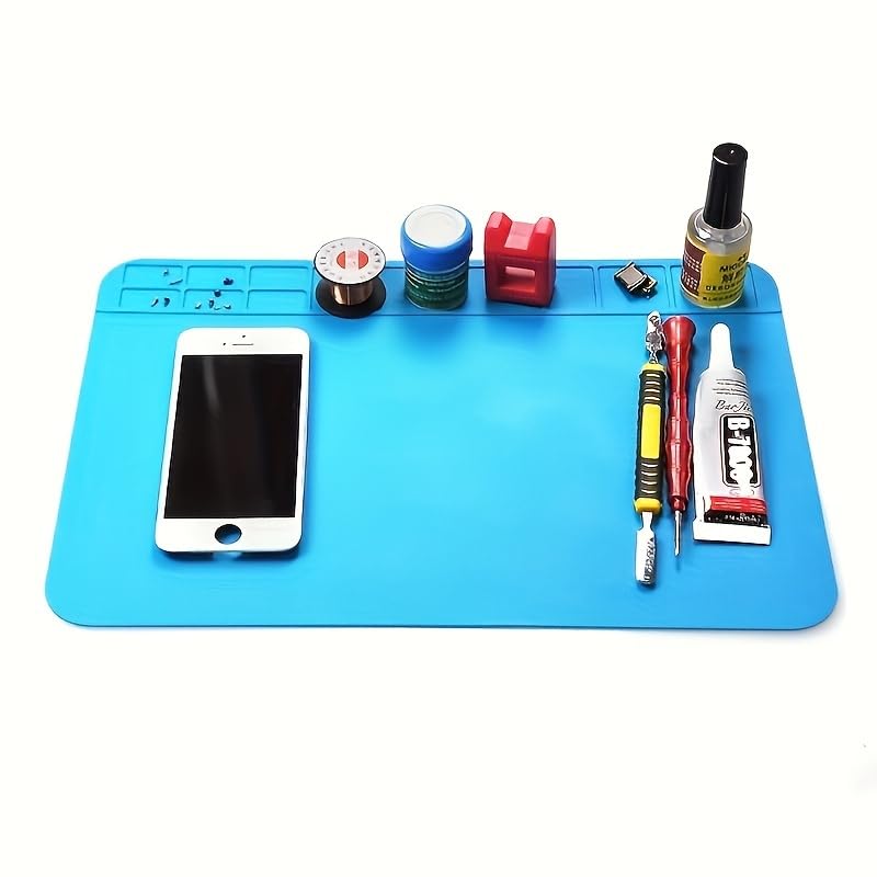 Silicone Soldering & Repair Mat – Heat Resistant up to 932°F (500°C) – Non-Slip Magnetic Workbench Mat for Soldering, Electronics, Computer & DIY Projects (Blue, 12 x 8 inch)