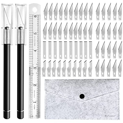 Craft Hobby Knife, Exacto Knife, 2 Knives and 60 Blades with a Bag, Precision Cutter Knife for Cutting Carving Scrapbooking Stencil, Black with Bag - color: Black With Bag