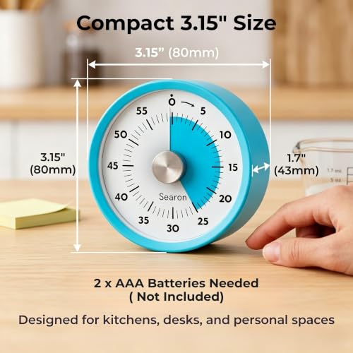 Searon Magnetic Kitchen Timer, 60-Minute Visual Dial (Blue) - color: Blue