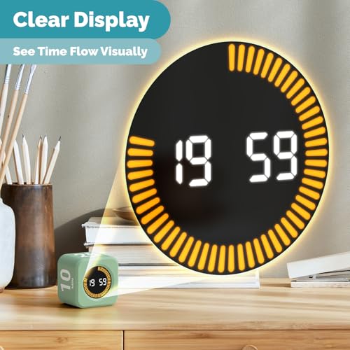 KADAMS Pomodoro Timer – Visual Timer Cube, LED Countdown Ring & Count Up Mode, Silent Flip Productivity Timer for Study, Classroom, Office, Cooking (Green 5-10-25-50 min) - color: Green 5-10-25-50 Min