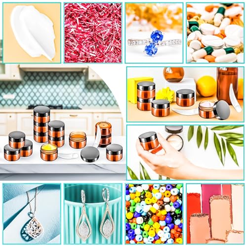 40 PCS 15g Amber Plastic Containers with Black Lids,Small Makeup Containers,0.5oz Small Sample Pot Jars Round Travel Cosmetic Jars with Spatulas for Liquid Sample Powder Cream Lotion - color: Amber, size: 15g
