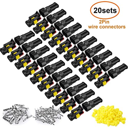 20 Kit 2 Pin Connector Automotive Waterproof 2 Wire Connector with Crimper - color: 2pin/20kit With Crimper