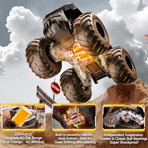 Remote Control Car Monster Truck Toy Off-Road Truck - 4WD Waterproof RC Cars for All Terrain, 1:16 Scale Hobby Monster Truck Toys 2.4GHz Pick-up Vehicles Kids Gifts for Boys Age 6 7 8 9 10-12+,Black - color: Black