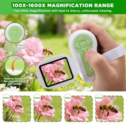 1600X Microscope for Kids 6+,Digital Microscope with 2Inch IPS Screen,Portable Kids Microscope for Outdoor STEM Science Experiments, for Girls Boys Child