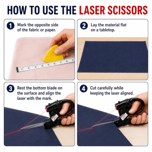 Laser Scissors Kit with Soft Tape Measure & Tailor Chalk Set, Laser Guided Scissors Sewing Guide for Fabric Cutting, Quilting, Dressmaking, Paper, Patterns & DIY Crafts