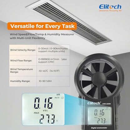 Elitech ANE-200W HVAC Anemometer, Air Flow & Temp Meter with Bluetooth