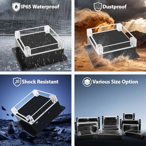 Project Box IP65 Waterproof ABS Plastic Electrical Junction Box with Clear Cover Enclosure with Fixed Ear, Black 6.1"x 6.1"x 3.4"(160x160x90mm)(Pack of 1) - color: 1 pack, size: 6.1"x 6.1"x 3.4"