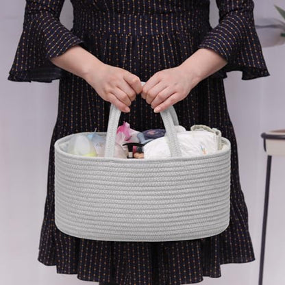 COMSE Baby Diaper Caddy Organizer with Handles, Cotton Rope, Cool Gray - color: Cool Gray, size: Regular